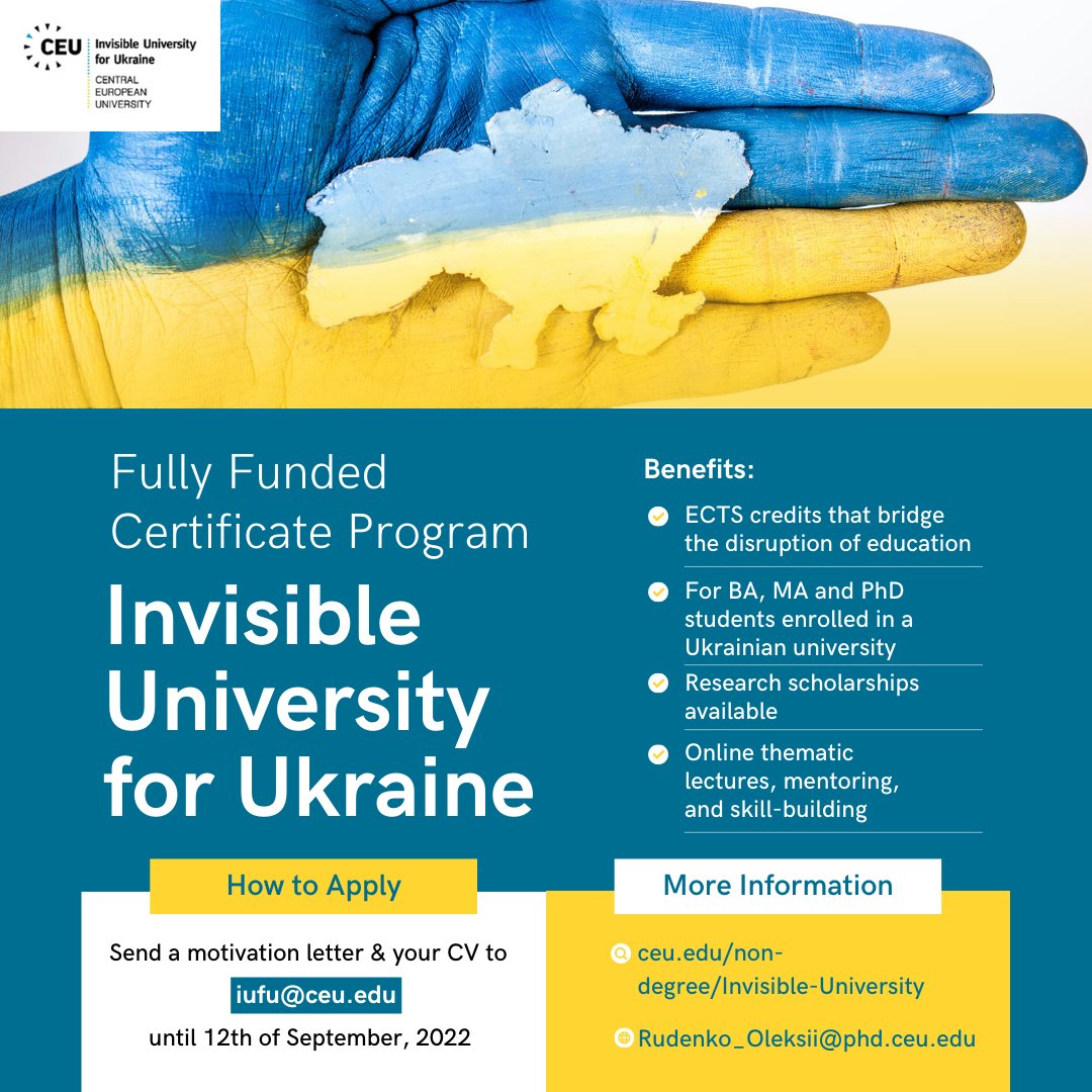 📢 In solidarity with the BA, MA, and PhD students at Ukrainian universities whose studies have been disrupted by the war, @ceu offers online thematic lectures, mentoring & skill-building opportunities free of charge.🔗More here: ceu.edu/non-degree/Inv… #CEUStandsWithUkraine