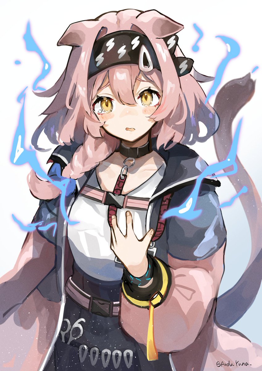 goldenglow (arknights) 1girl solo animal ears cat ears tail pink hair black hairband  illustration images