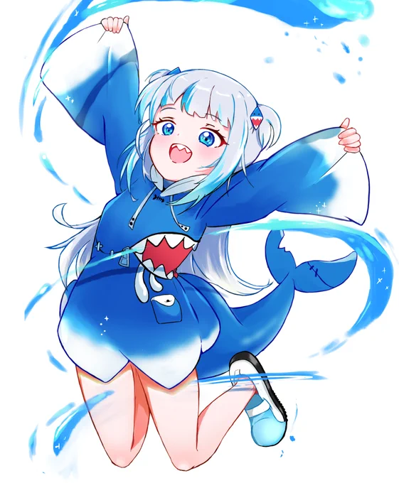 #今月描いた絵を晒そう
(/・ω・)/♡ 💙💖💙🦈🐈 
