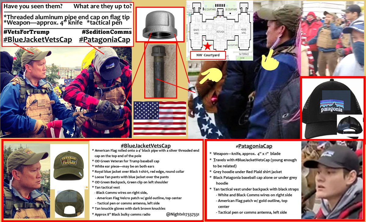 Nightvi17337331's tweet photo. #SeditionHunters These guys had a #SeditionBomber threaded end cap on their flag. Any info/images to add? Would love to know why they had this flag setup. Zoom if text is blurry. Thank you. #BlueJacketVetsCap #PatagoniaCap #SeditionComms #SeditionFlags #SeditionFlagTenna https://t.co/sNuMMfAo5y