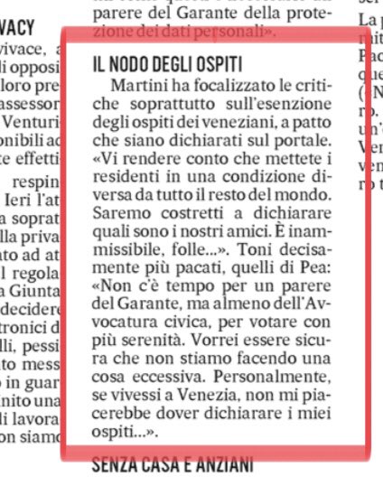 GAndreaMartini's tweet image. Con il contributo di accesso i Veneziani saranno costretti a dichiarare gli amici da fuori regione che li vengono a trovare.
Una condizione che nessun altro cittadino di nessun’altra città del mondo è costretto a subire.
Al di là della privacy una vera e propria discriminazione.