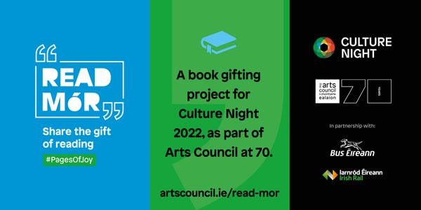 Share the gift of reading with #ReadMór on @CultureNight!

Delighted to report that 'Unsettled' by @paveebeoir  is among 21 titles being gifted by @artscouncil_ie to passengers on selected @IrishRail & @buseireann services on Friday, 23 September. 

#ArtsCouncilAt70