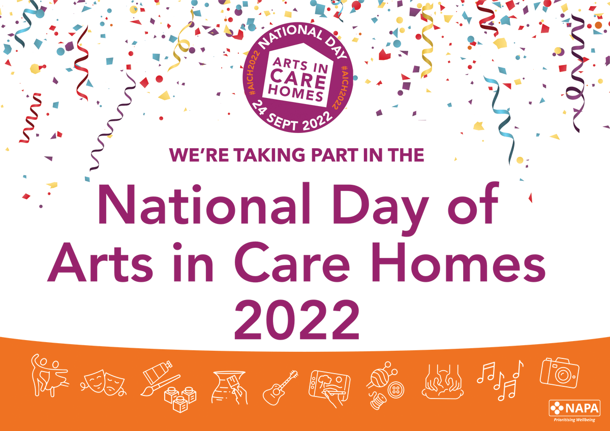 We’re really looking forward to <a href="/Artsincarehomes/">Arts in Care Homes</a> Day, showcasing the benefits to wellbeing of arts engagement in care settings.
It’s a fantastic free programme for those receiving care, with dance, singing, rock &amp; roll bingo, embroidery and more! <a href="/100DigitalLeeds/">100% Digital Leeds</a> #AICH2022 🥳