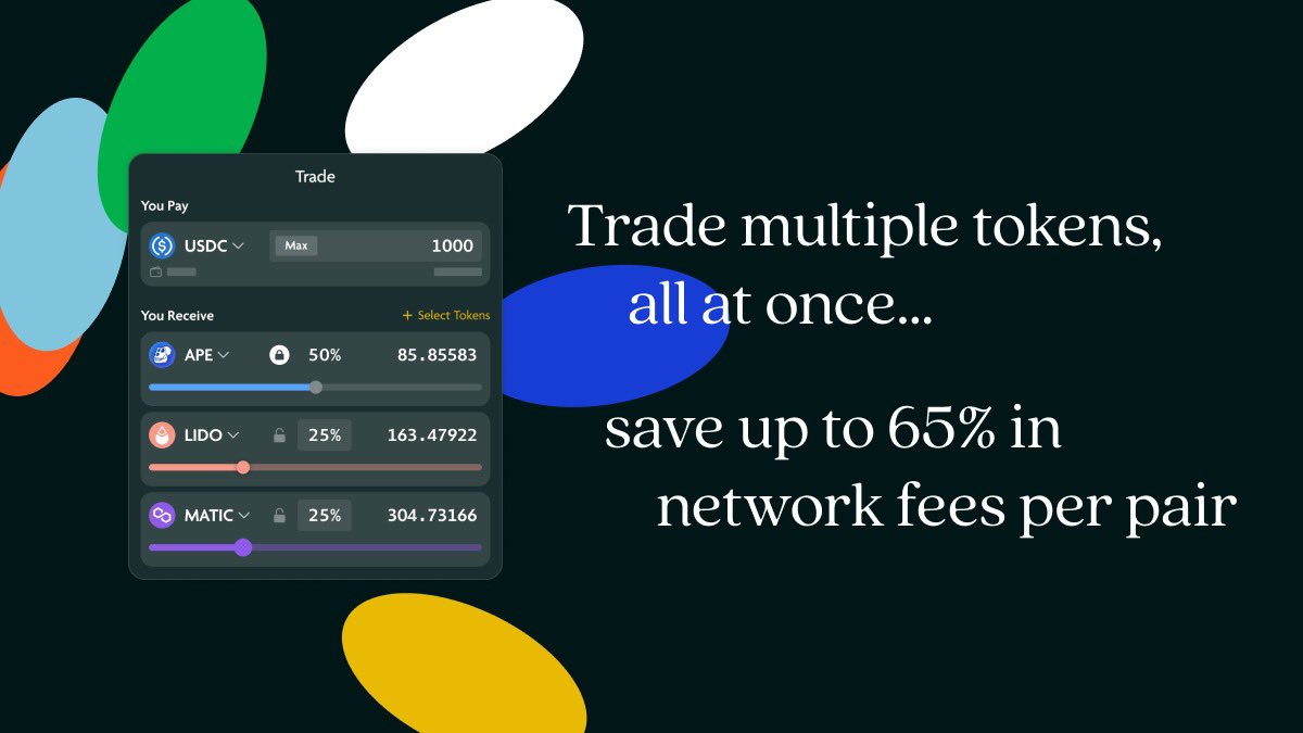 bebop_dex's tweet photo. 1/ 🔎 Feature deep dive... Trade multiple tokens, all at once 😌

Ethereum network fees are high - but we've created a way for you to save money on transactions with Bebop's multi-token trades 💯

Keep reading to learn how 🧵⬇️ https://t.co/9ajhbiZv9Y