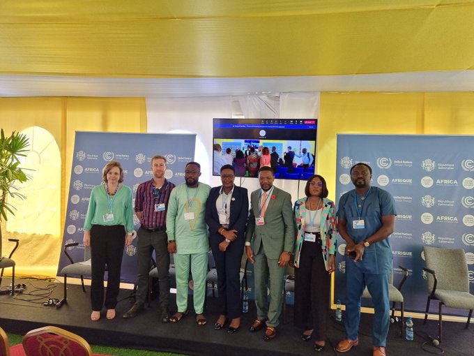 nnoko_harrison's tweet photo. Exited to speak at the event on Nature Based Solution and community engagement on ecosystem services #AfricaClimateWeek #ACW2022 #ClimatGabon! https://t.co/YVFabiseu3