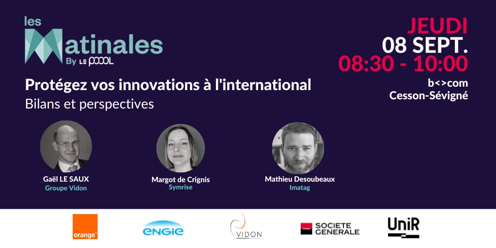 Le_Poool's tweet photo. ☕️ 🥐 Rendez-vous jeudi 8 septembre à 8h30 chez @IRT_BCom pour une Matinale sur la #protection des #innovations à l'international avec @GroupeVidon, @SymriseAG et @imatag !
Inscription 👉 https://t.co/0NXmbPCbF9
#MatinalesLePoool #rennes https://t.co/8u3c14KSqr