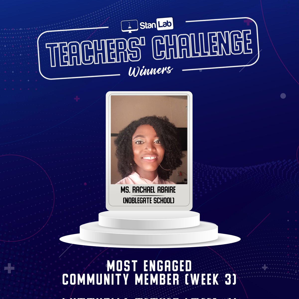 StanLabHQ's tweet photo. Congratulations, Ms. Rachael Abaire @Mhizrachy41, the winner of #5,000 community cash prize in our ‘Week Three #TEACHers Challenge task.
Thank you for referring other teachers to join our community.
Join the community here, https://t.co/u3KtrWD93Z
#StanlabTeachersChallenge https://t.co/UP5essjCwJ