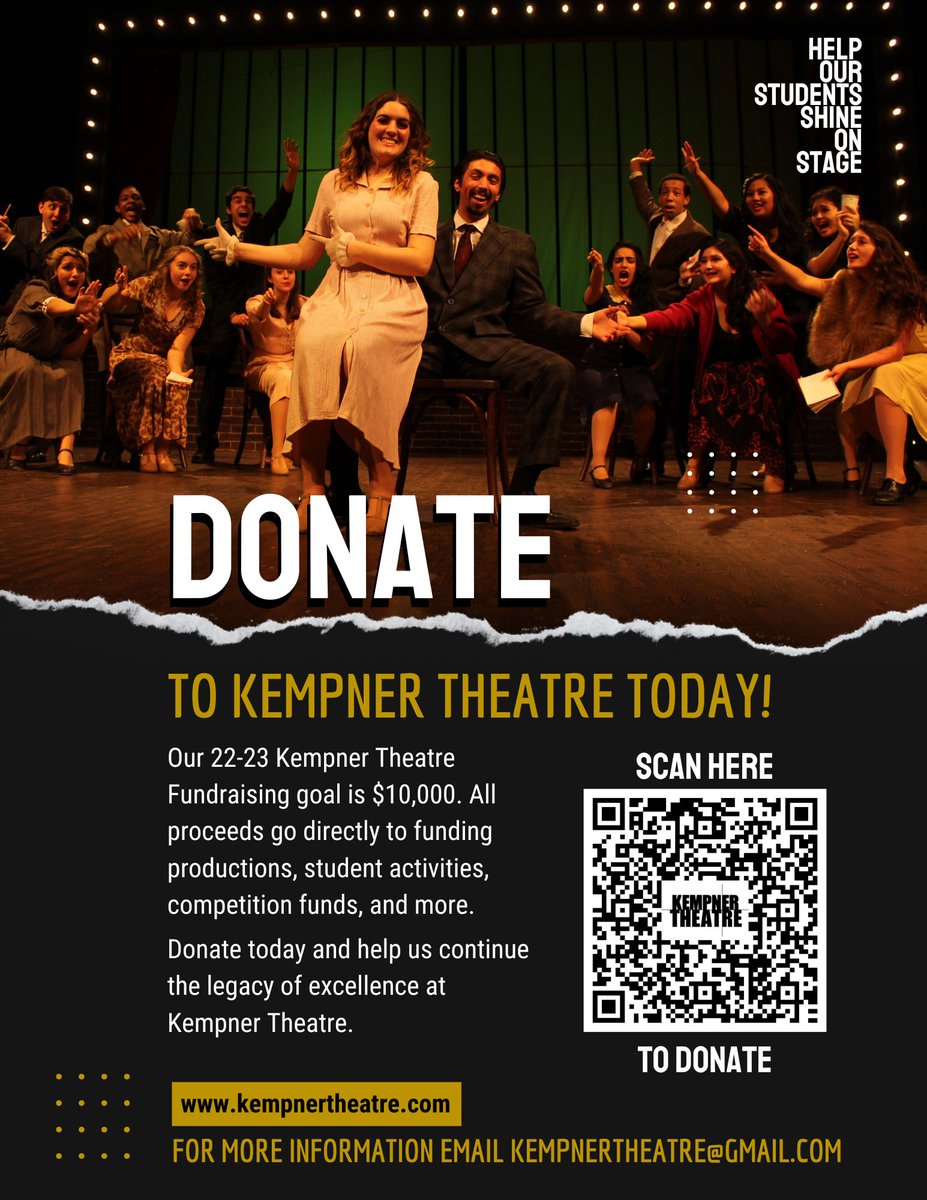 Kempner Theatre is looking to raise $10,000 to fund upcoming productions, competition fees and travel, and classroom enrichment. We need the support of our community and sponsors to continue the legacy of excellence in Theatre. fortbendisd.revtrak.net/hs/KHS/khs-the… <a href="/KHS_Cougars/">Kempner High School</a>