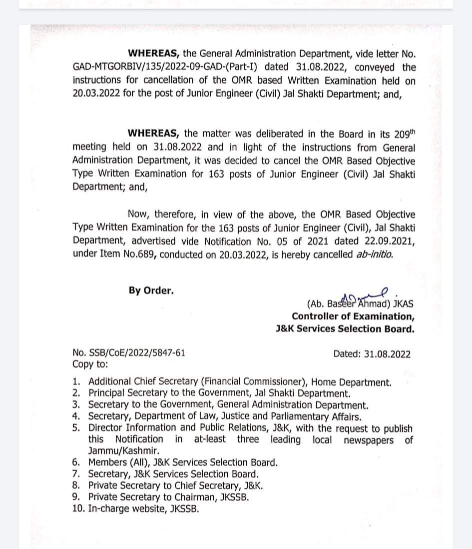 ajkyf_'s tweet photo. #JKSSB - @jkssbofficial Cancellation of #JE_Exam. #JEscam https://t.co/IhZeloIlOh
