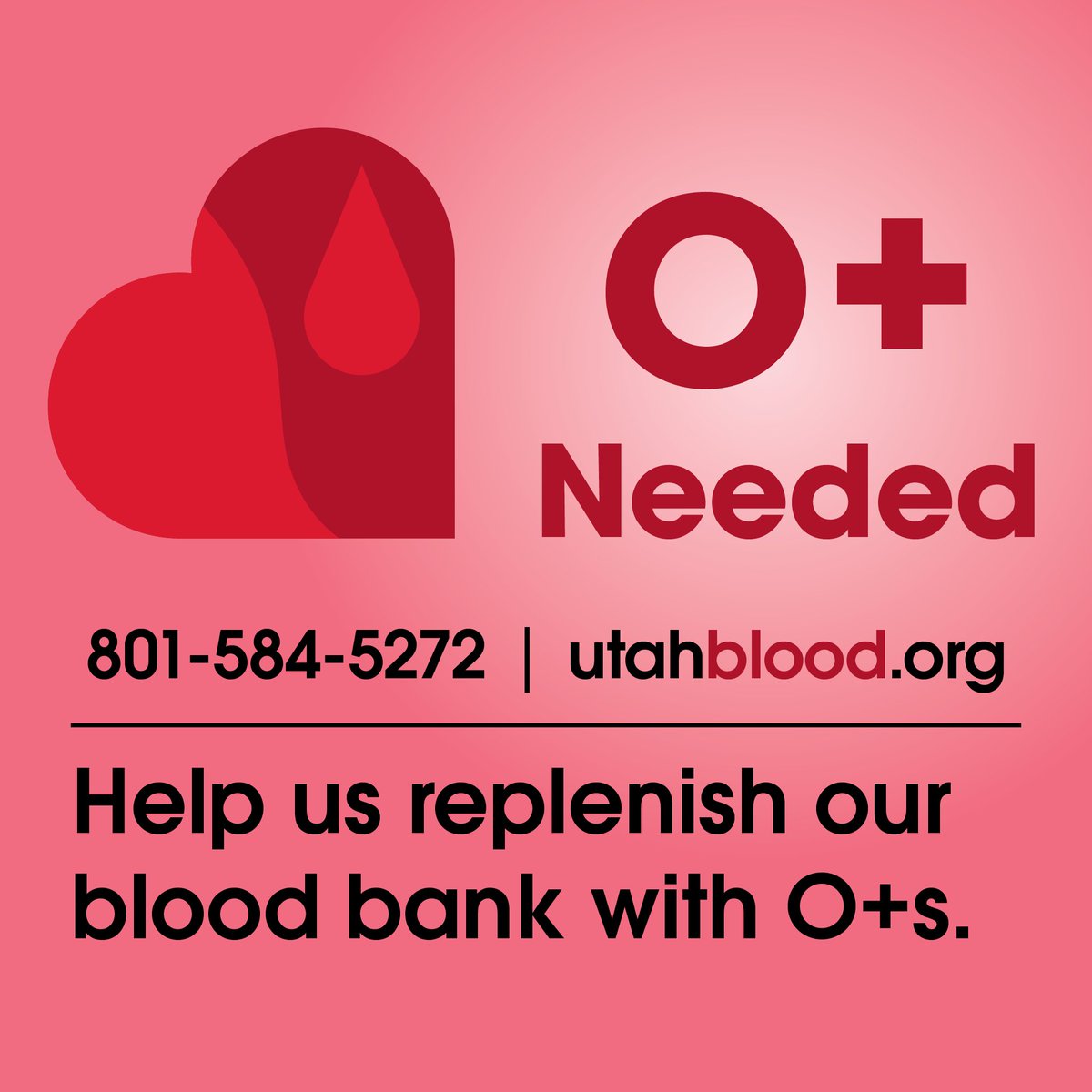 UtahBlood's tweet photo. We need O+ donors.  Please call 801-584-5272 to schedule appointment.  Walk-ins welcome.  We have two locations.  9786 S. 500 W., in Sandy or 565 Komas Drive, in Research Park.  https://t.co/hFSow1iSMr https://t.co/HvVFbEuIrc