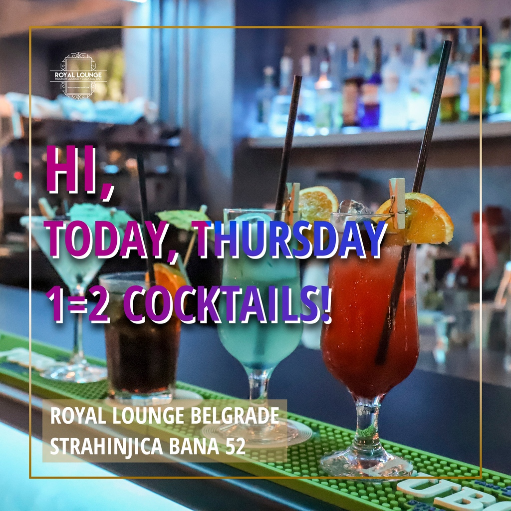 royallounge_bg's tweet photo. Today 1 Cocktail = 2 Cocktails🍸️🍹!
Come in our great city garden and enjoy a great refreshing cocktail 🌴

💥Every Thursday is Cocktail Day

See you at Royal Lounge!

#коктелвече, #cocktail #serbia #shisha #beograd #belgradenightlife #hookah #koktele #србија #коктел #loungebar https://t.co/JRsIv2WL0b