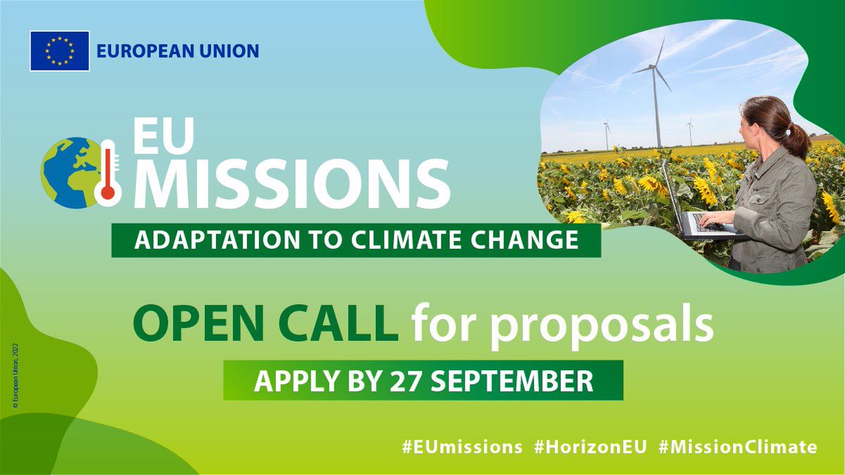 GabrielMariya's tweet photo. 📢 Less than 1 month left to apply to the new OPEN calls for 🌍#MissionClimate
Apply by 27 September!

Together we can create a healthier, greener &amp; digital Europe by 2030✨ 

#EUMissions #HorizonEU https://t.co/8II7ztKAr8