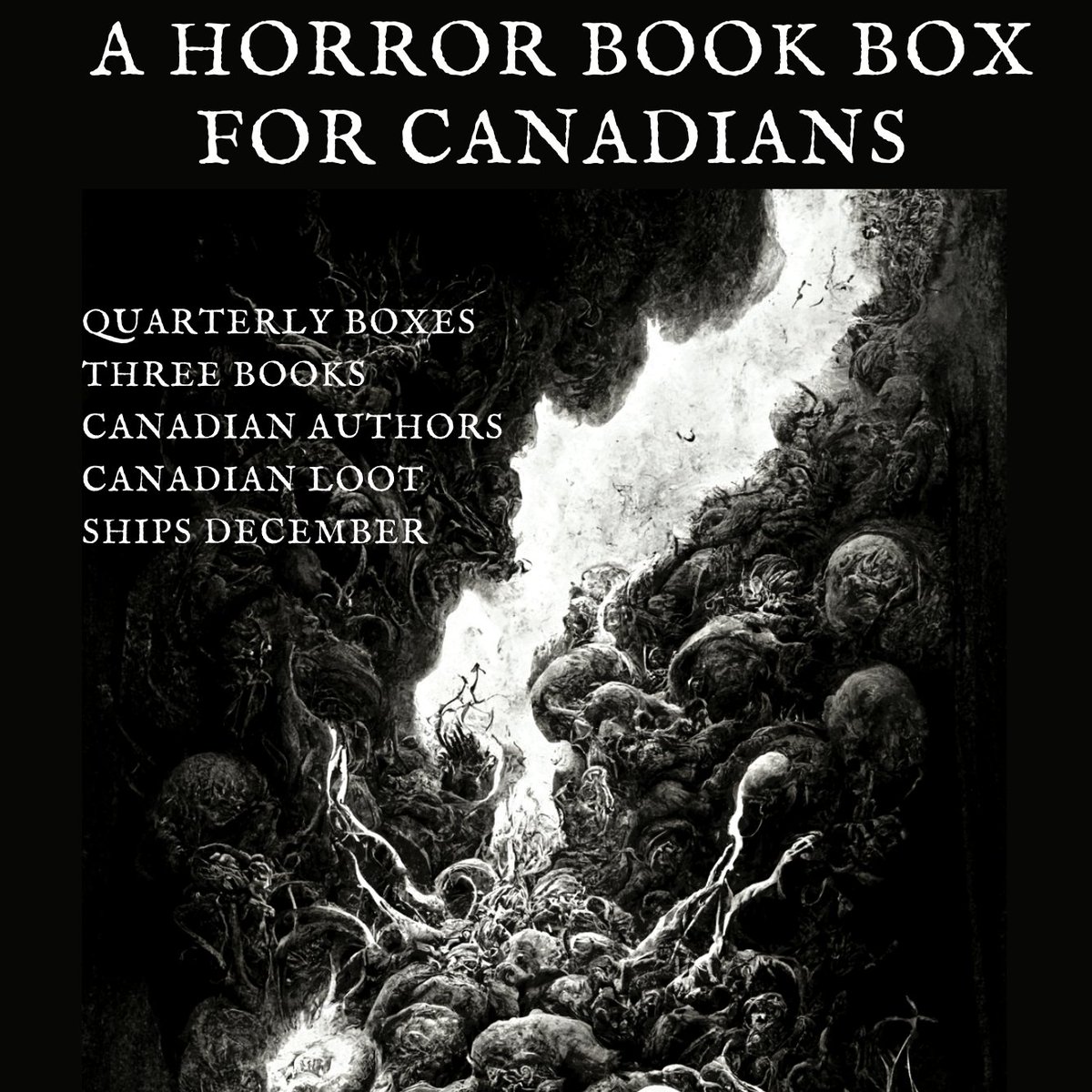 BookBoxCanada's tweet photo. FINALLY - A HORROR BOOK BOX FOR CANADIANS
Three books &amp; a whole lot of #Canadian made loot!
Delivering this December 

#horrorbooks #darkfiction #books #bookish #bookbox #unboxing #ayearofboxes #HorrorFamily  #canada #SmallBusiness #books 
https://t.co/nexckWSv3e https://t.co/ekmB3Lmfy4