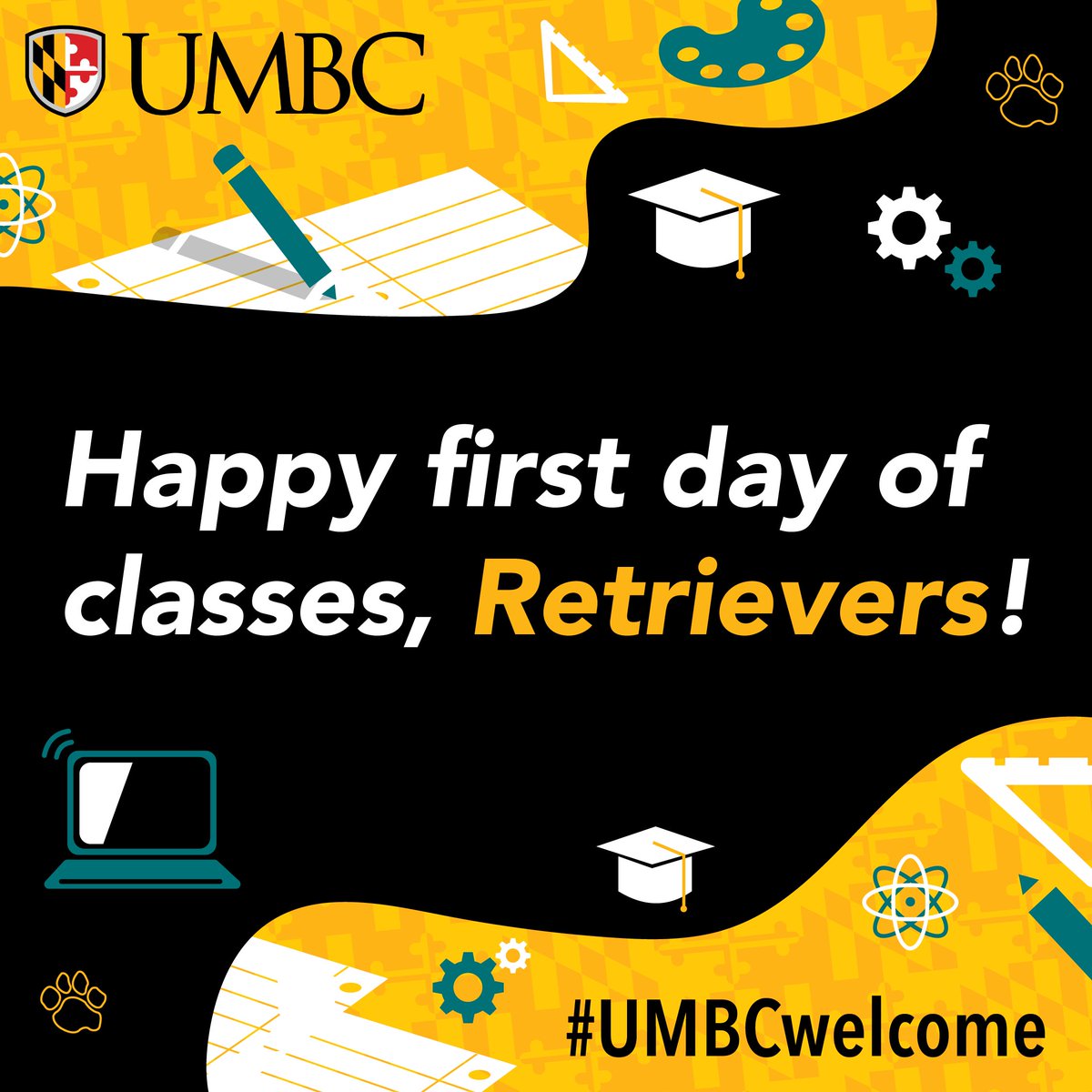 We're baaack! Happy first day of classes, Retrievers! Head over to our virtual photo booth to take your first day of school photos (no laser background, sorry to disappoint) and share on social media using #UMBCwelcome. bit.ly/3yV0j5S