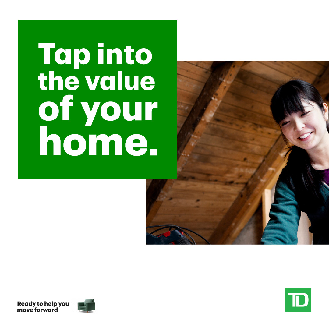 MLRobinson257's tweet photo. A TD Home Equity FlexLine lets homeowners borrow up to 80% of their home's value and repay at their own pace. Conditions apply. Learn more https://t.co/AOXsgz51bp https://t.co/WkqCPcj50x