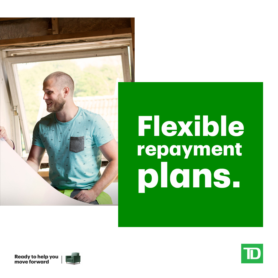 MLRobinson257's tweet photo. A TD Home Equity FlexLine lets homeowners borrow up to 80% of their home's value and repay at their own pace. Conditions apply. Learn more https://t.co/AOXsgz51bp https://t.co/WkqCPcj50x