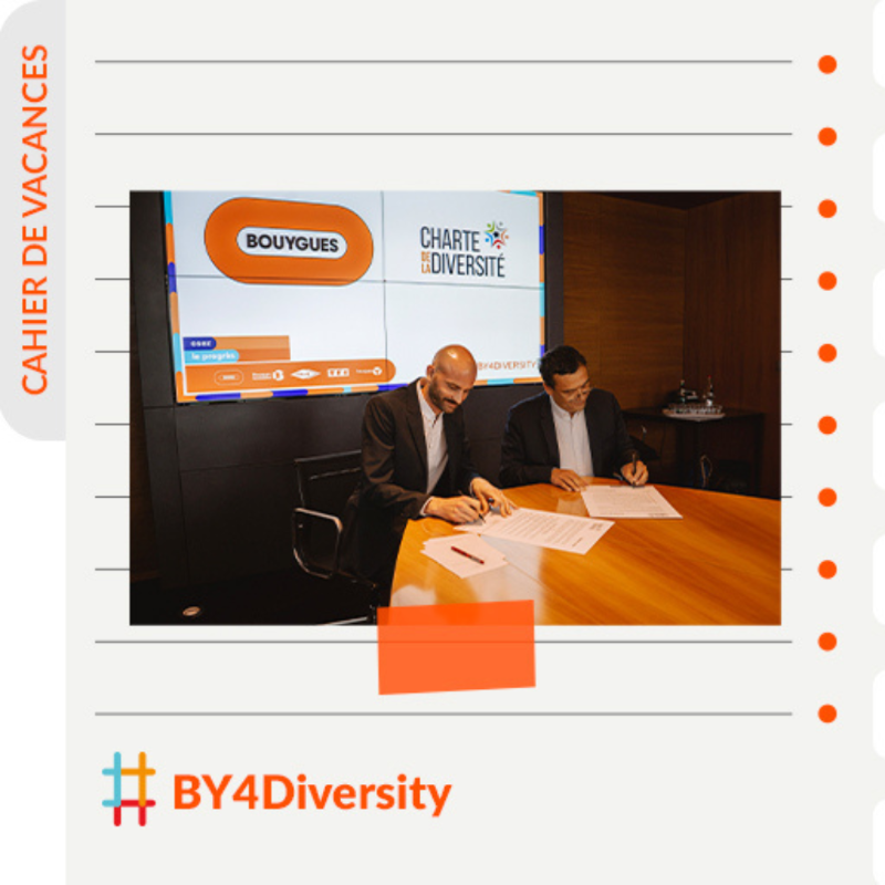 GroupeBouygues's tweet photo. [Cahier de vacances 🏖]

Attaché à une éthique sociale forte, le Groupe met un point d'honneur à permettre à tous ses collaborateurs de développer leurs carrières dans un environnement respectueux des différences avec @CharteDiversite 🤝

#BY4Diversity