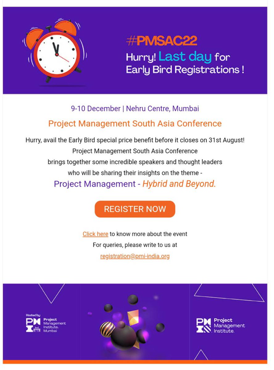 pmichennai's tweet photo. *Register Now for #PMSAC22:
https://t.co/tjlrwu40GR*
*Last day to avail Early Bird Offer* https://t.co/iGeWZoxUTW
