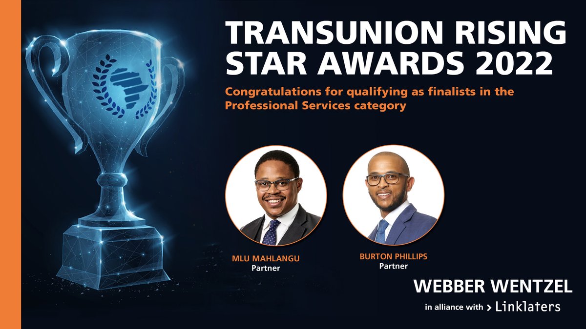 webberwentzel's tweet photo. 🏆 | Congratulations to our partners, Mlu Mahlangu (@MisterMlu) and Burton Philips(@burtphill) for qualifying as finalists in the Professional Services category in TransUnion Rising Star Awards 2022.

🔗 https://t.co/OzjyXSx5Hu

#RisingStarSA | @TransUnionSA @RisingStarSA https://t.co/RyqIfmAHSV
