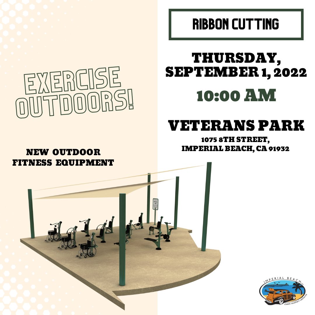 CityofIB's tweet photo. Join us to cut the ribbon on our new #imperialbeach adaptive and inclusive fitness equipment in Veterans Park! Festivities will kick off at 10 a.m. see you there! https://t.co/oS43D88soj