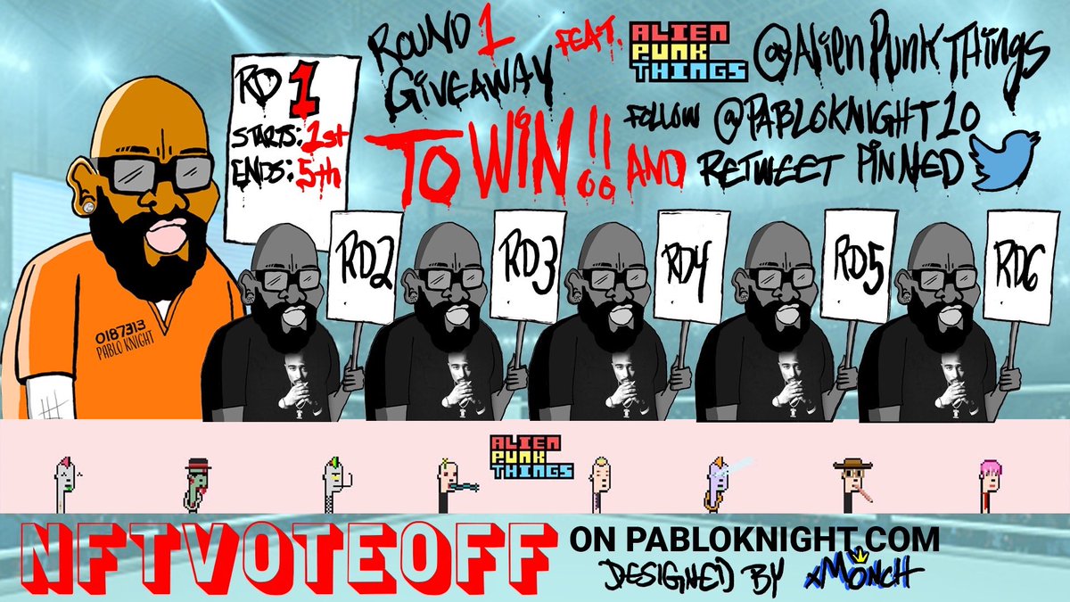 tacokingX's tweet photo. 🔥WELCOME TO NFTVOTEOFF 🔥

💪VOTE on
https://t.co/NhH1GBLm2w

OFFICIAL NFT
@AlienPunkThings

Partners
@DegenAgeNFT 
@wench2043 
@NowhereNearOG
@McFlyGuysNFT
@DaRealMonch
@FluffFuglers
@mccroaks
@ashrius777111
@swolidity

Shoutout 
@GodlyAnimation
@blackcIoud

Sponsored by $DROOL https://t.co/1XXuIDa4bQ