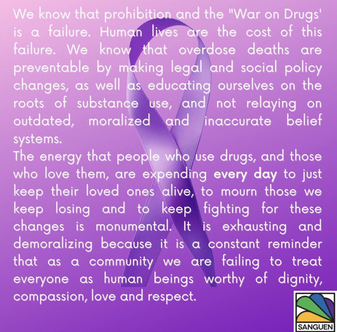 Today, we mourn and recognize the loss of many in our community to the overdose crisis. We see you. We miss you. We support you 💜#supprtnotstigma #IOAD22
