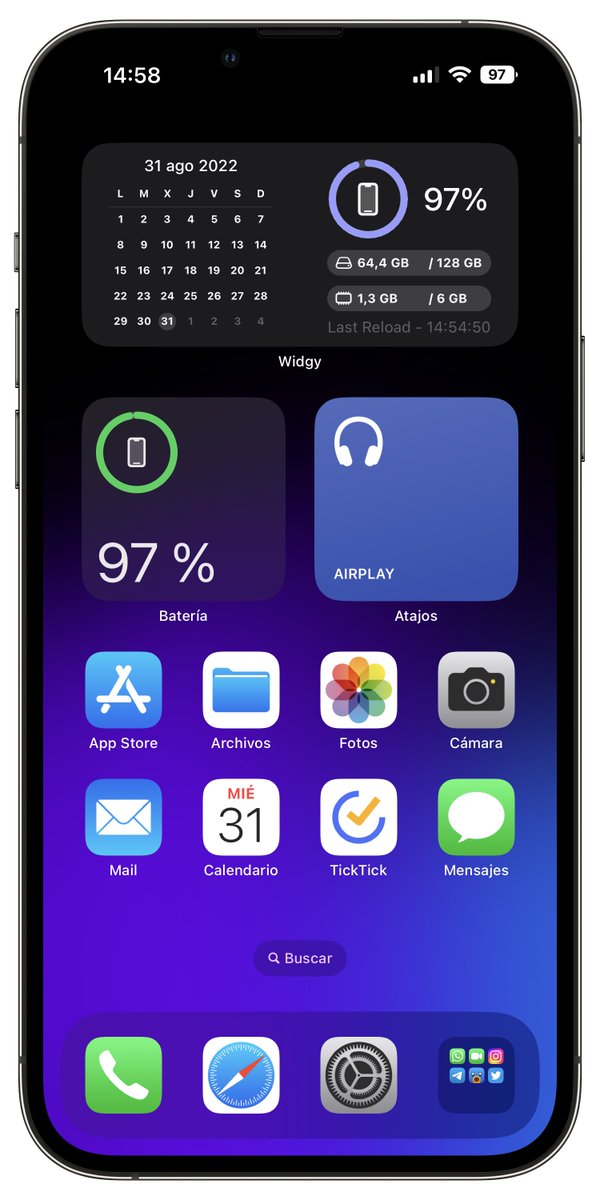 franmanauta's tweet photo. Homescreen de Setiembre. 

Me ha costado tiempo, pero creo que he encontrado mi página de inicio más productiva y útil de la historia. 

⚠️Follow y RT para el fondo de pantalla (es diseño propio)

#Homescreen #Setember #ios16 #Apple https://t.co/AKzP5McYOS
