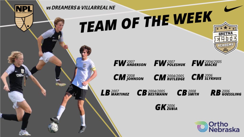 GretnaEliteAcad's tweet photo. Our U15-19 NPL ‘Team of the Week’ after hosting some Central States Conference games over the weekend ✅

Well done to the players 👍

#GEANPL #BeElite
#CentralStates https://t.co/M3S13F5y1r