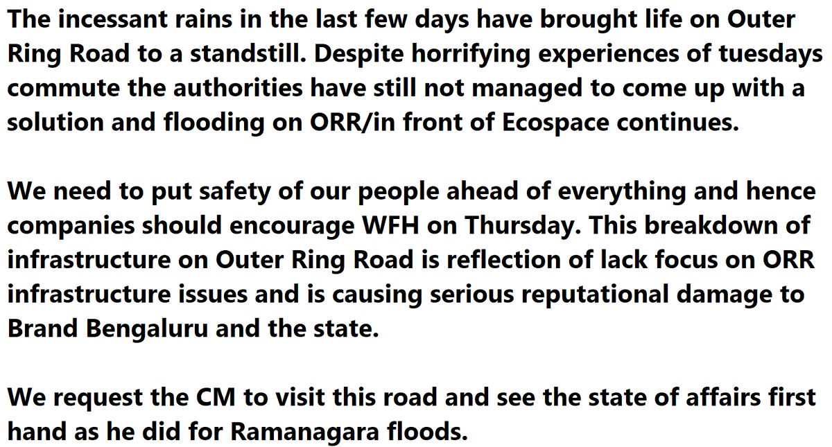 0RRCA's tweet photo. @CMofKarnataka @BSBommai @drashwathcn @ITBTGoK @BBMPCOMM @CPBlr @chairmanbwssb @mdbescom @cpronammametro https://t.co/HoowAw2933