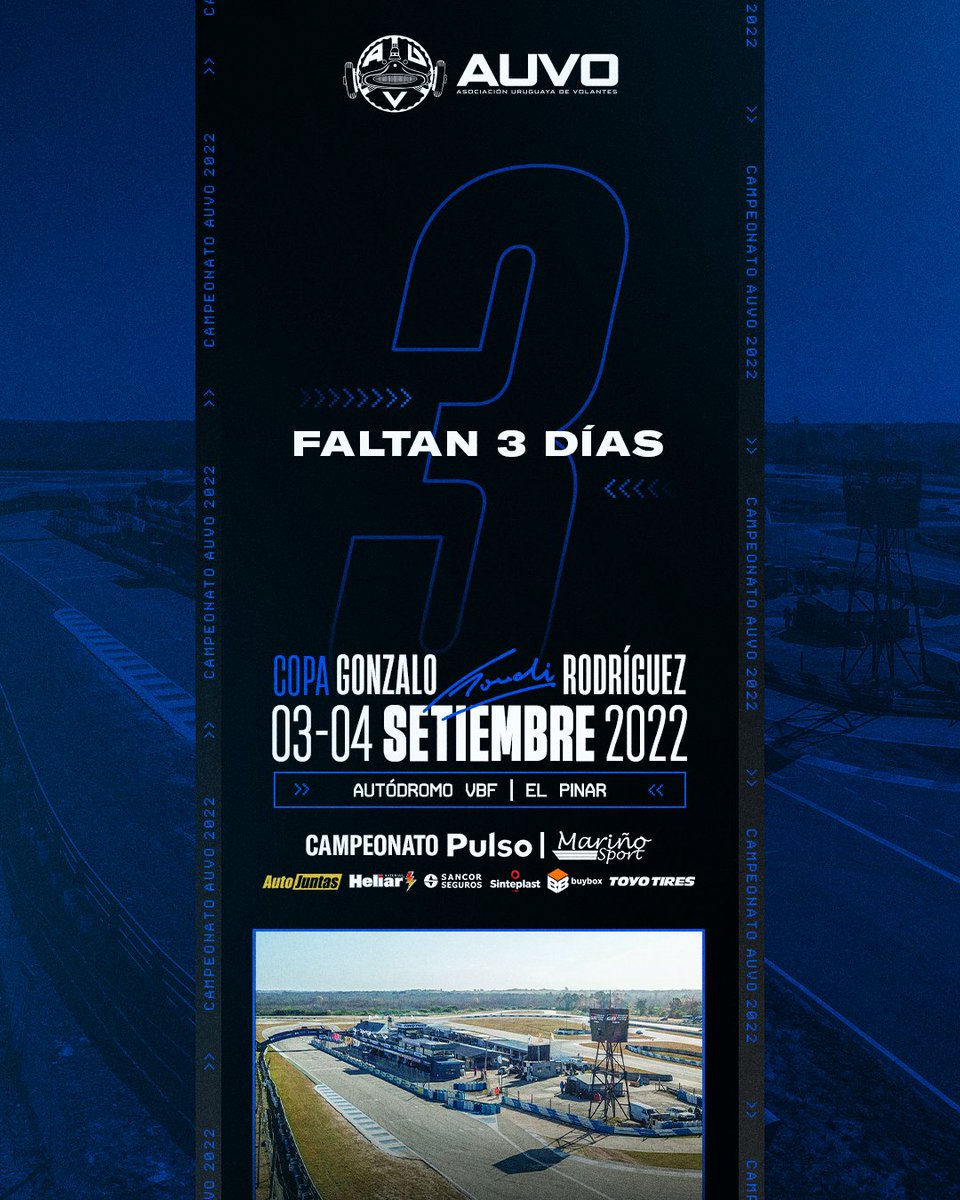 AUVO2's tweet photo. Estamos a 𝟯 𝗱𝗶́𝗮𝘀 de una fecha única, y ya comenzamos a palpitar la Copa Gonzalo "Gonchi" Rodríguez de este 3 y 4 de Set. en El Pinar 🏆🏁 https://t.co/MJks464PL8