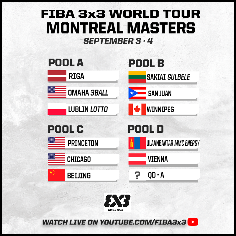FIBA3x3's tweet photo. Pools announced for 3x3 World Tour Montreal Masters 🍁🇨🇦

#3x3WT #3x3WTMontreal
