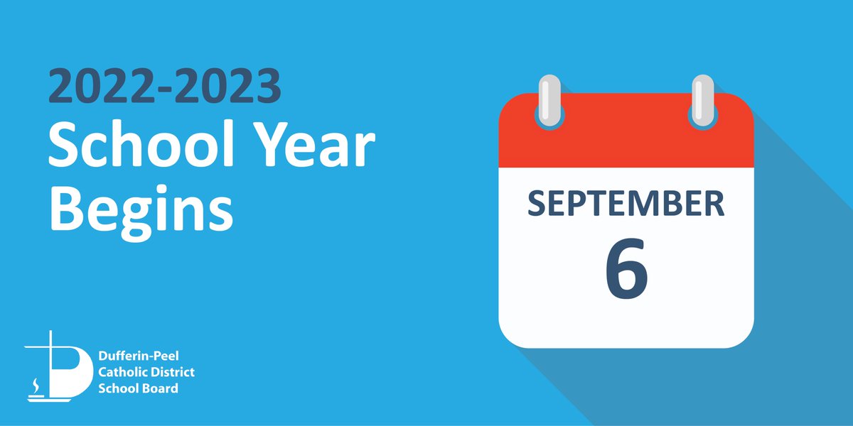 Mark your calendars! The first day of school is Tuesday, September 6. 

📅The 2022-23 School Year Calendar is available online at: dpcdsb.org/schools/school…

#DPCDSB