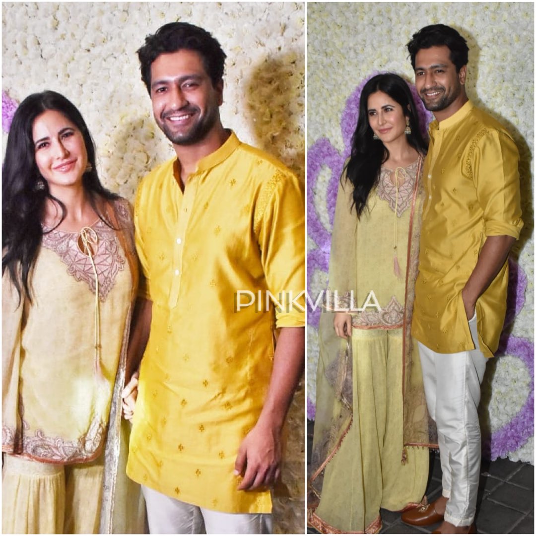 pinkvilla's tweet photo. #KatrinaKaif &amp; #VickyKaushal make a dazzling duo as they get snapped at #ArpitaKhanSharma’s house. ⚡️

#ArpitaKhan #GaneshChaturthi #VicKat https://t.co/TR606CUixE
