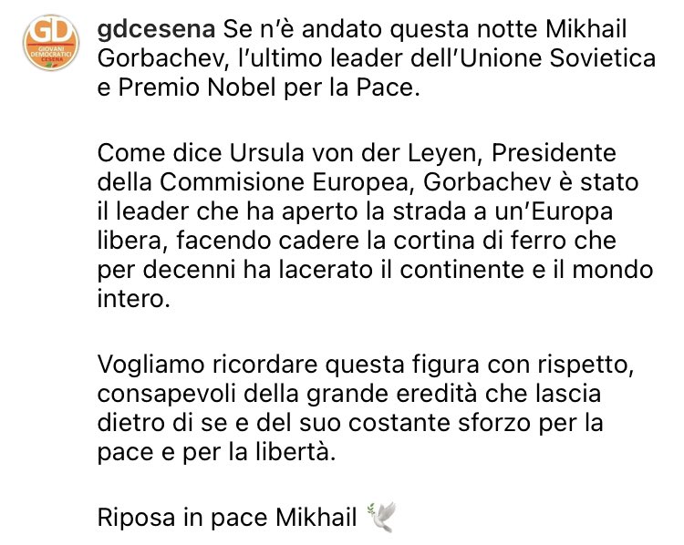 gdcesena's tweet photo. Addio a #Gorbachev 🕊 https://t.co/jFveJ4Npu5