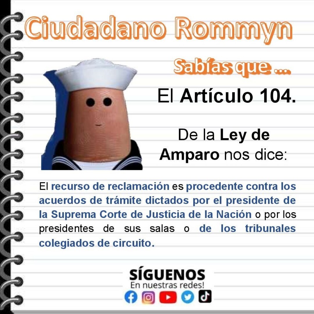 rommynciudadano's tweet photo. 🎩🗣️Artículo 104 de la Ley de Amparo 👮  🎓 

@rommynciudadano @RomansanchezZ @Gob_Puebla @ddhh_scjn @CEC_SCJN @SCJN @LiliaCedillo_ @BUAPoficial @El_Universal_Mx @CNDH @DerechoBuap @CJF_Mx @PerritoCjf @armentapuebla_ 
 
#Legalidad #Amparo #CamaraDeDiputados #BUAP https://t.co/ATvplxEvM0