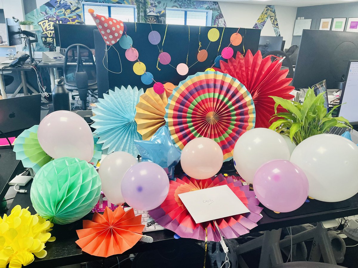 When you arrive at the office to find your desk filled with a bonanza of birthday decorations! 🎉 Thanks <a href="/67degreesuk/">67 Degrees</a> #bestteamever