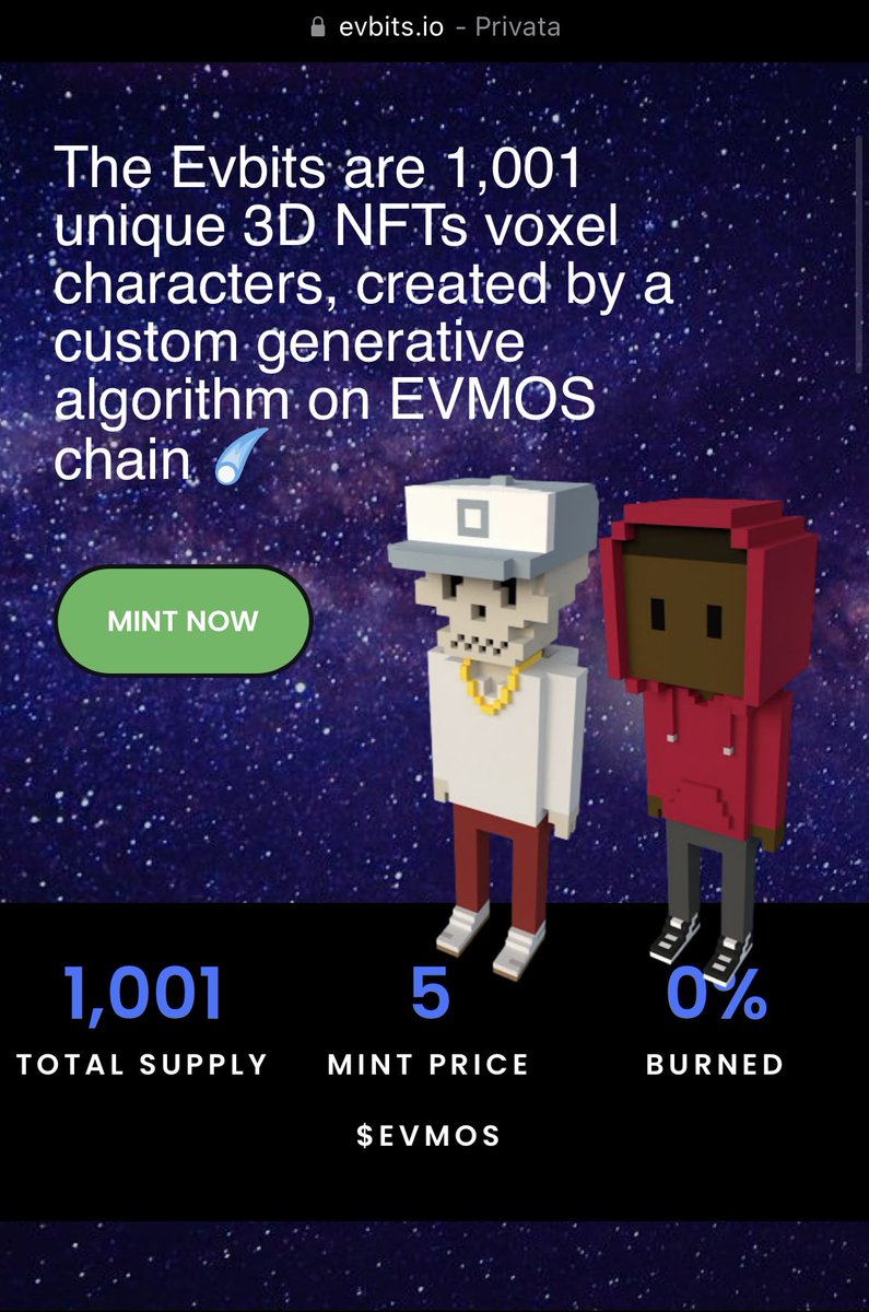 EVbitsNFT's tweet image. hey bits, we have finished updating the site and the minting price.  
Now you can mint without any problems at 5 $evmos

we remind you that the #giveaway with 250 Evmos prize is still in progress and will win an #Evbits between 500 and 600

Mint on evbits.io

L,RT❤️