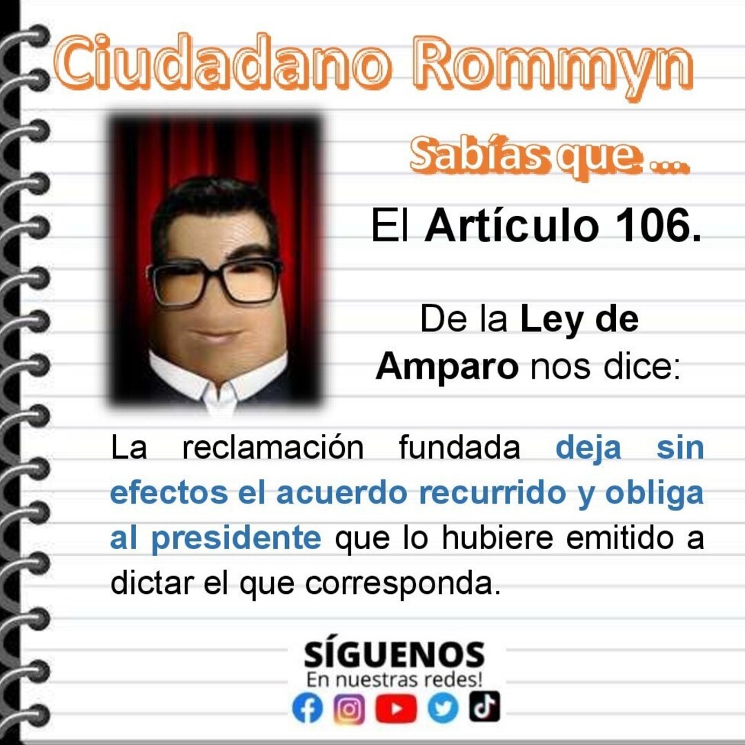 rommynciudadano's tweet photo. 🎩🗣️Artículo 106 de la Ley de Amparo 👮  🎓 

@rommynciudadano @RomansanchezZ @Gob_Puebla @ddhh_scjn @CEC_SCJN @SCJN @LiliaCedillo_ @BUAPoficial @El_Universal_Mx @CNDH @DerechoBuap @CJF_Mx @PerritoCjf @armentapuebla_ 
 
#Legalidad #Amparo #CamaraDeDiputados #BUAP https://t.co/aA0EunV3uU