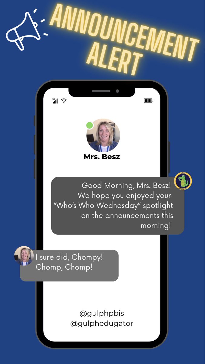 It’s Who’s Who Wednesday at Gulph Elementary! 

This weeks “Who’s Who” is…… Mrs. Besz!

Missed the WWW this week on the morning announcements? Click here! ➡️ docs.google.com/presentation/d… 

<a href="/gulphedugator/">Mr.Dickerson</a> <a href="/missi_besz/">Missi Besz</a>