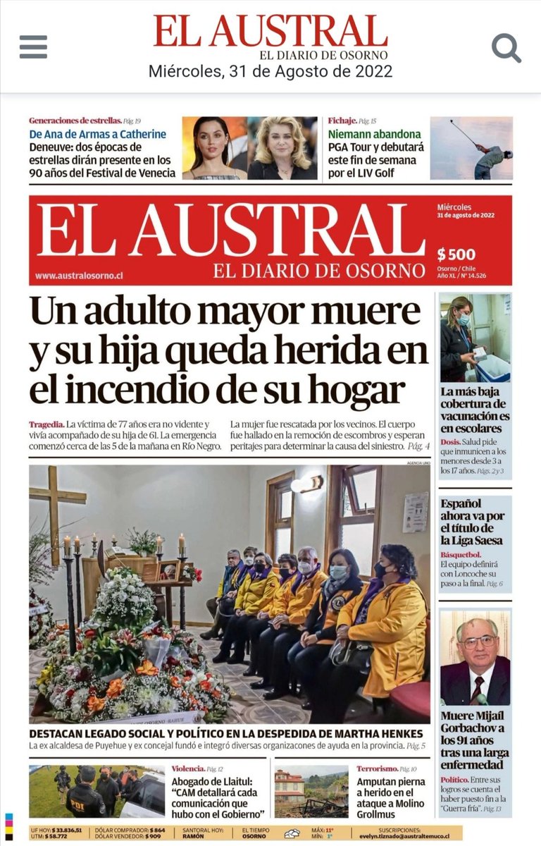 p_informativocl's tweet photo. Portada diarios regionales, miércoles 31 de agosto.
#PuertoMontt #osorno #chiloé #Palena #Chaitén #queilen #puertovaras #castro #bosquemar #rionegro #ligasaesa #españoldeosorno https://t.co/04GXelO40W