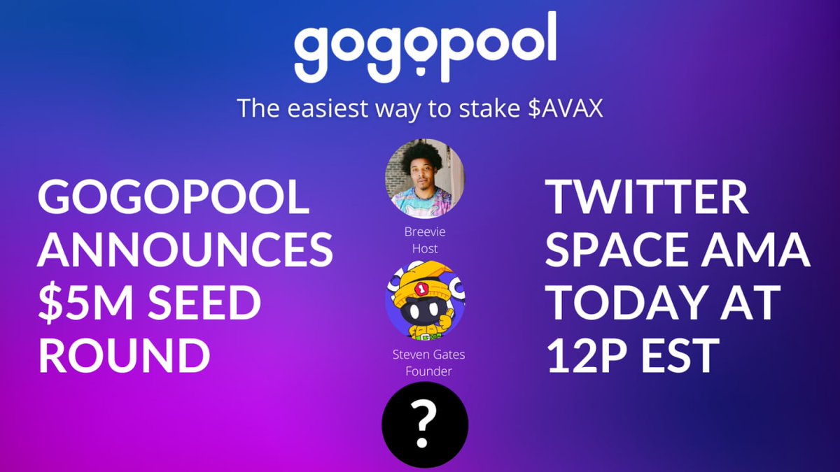 @GoGoPool_ just announced its 5m seed round! Come join @GoGoPool_ founder @stvngts and [REDACTED] today at 12p est for an AMA twitter.com/i/spaces/1OdJr…