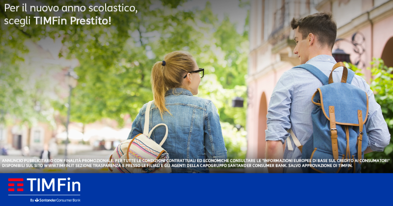TIM_Official's tweet photo. La scuola riparte! 📚😉 Acquista il nuovo materiale scolastico, un nuovo computer o regala un’imperdibile esperienza all’estero con #TIMFin Prestito! Visita il sito e scopri le nostre offerte 👇