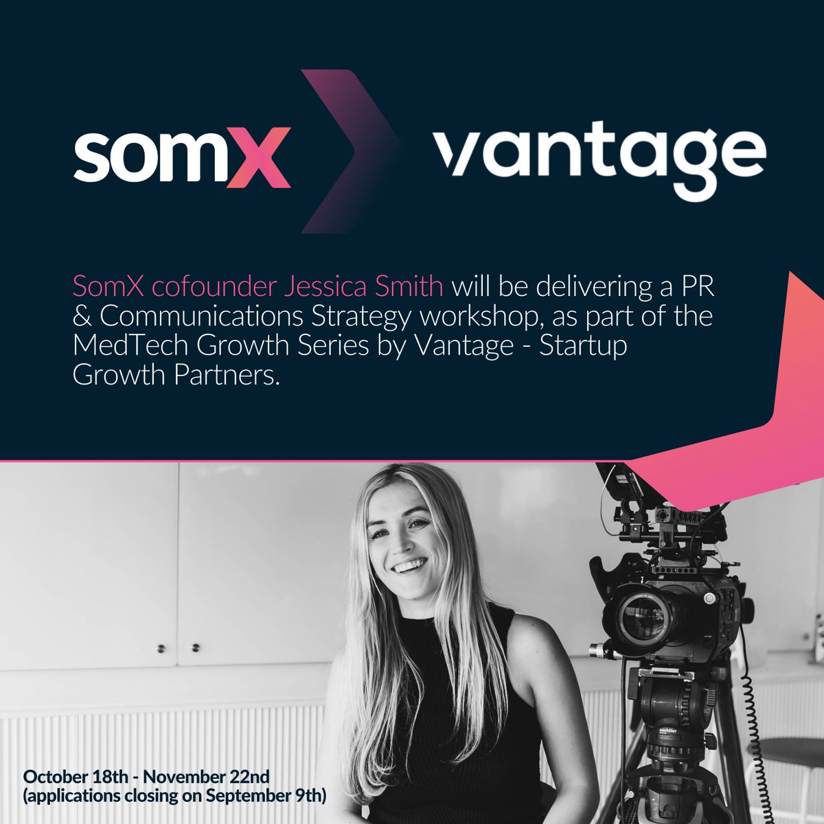 Cofounder @JessicaMarySm will deliver a PR &amp; Communications Strategy workshop as part of Vantage's #MedTech Growth Series.

Focusing on defining messaging – Jessica will help startups communicate with clarity &amp; consistency, no matter the situation.

Apply➡️joinvantage.co.uk/medtech-growth…