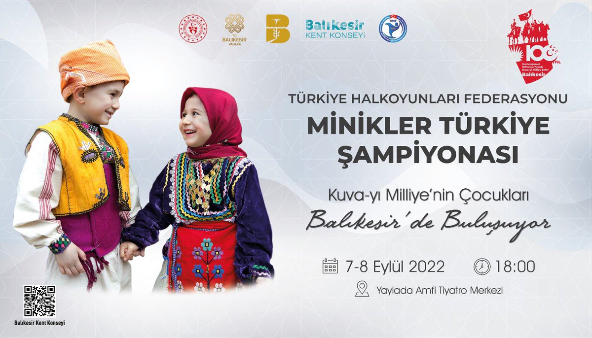 THOFBALIKESIR's tweet photo. Türkiye Halkoyunları Federasyonu Minikler Türkiye Şampiyonası “Kuvayi Milliye’nin Çocukları Balıkesir’de buluşuyor” konseptiyle Balıkesir ilimizde 7-8 Eylül tarihinde gerçekleştirilecektir. Tüm halkımız davetlidir.
@gencliksporbak 
@TC_Balikesir 
@balikesirbld 
@thofgovtr https://t.co/d04BoV2f7C