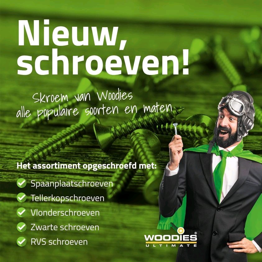 Wederom hebben we besloten ons magazijn verder op te schroeven. Dit besluit heeft ervoor gezorgd dat er een nieuwe categorie is geboren. Bij deze introduceren we de nieuwste aanwinst in ons assortiment: schroeven van Woodies Check ze hier: kitcentrum.nl/schroeven