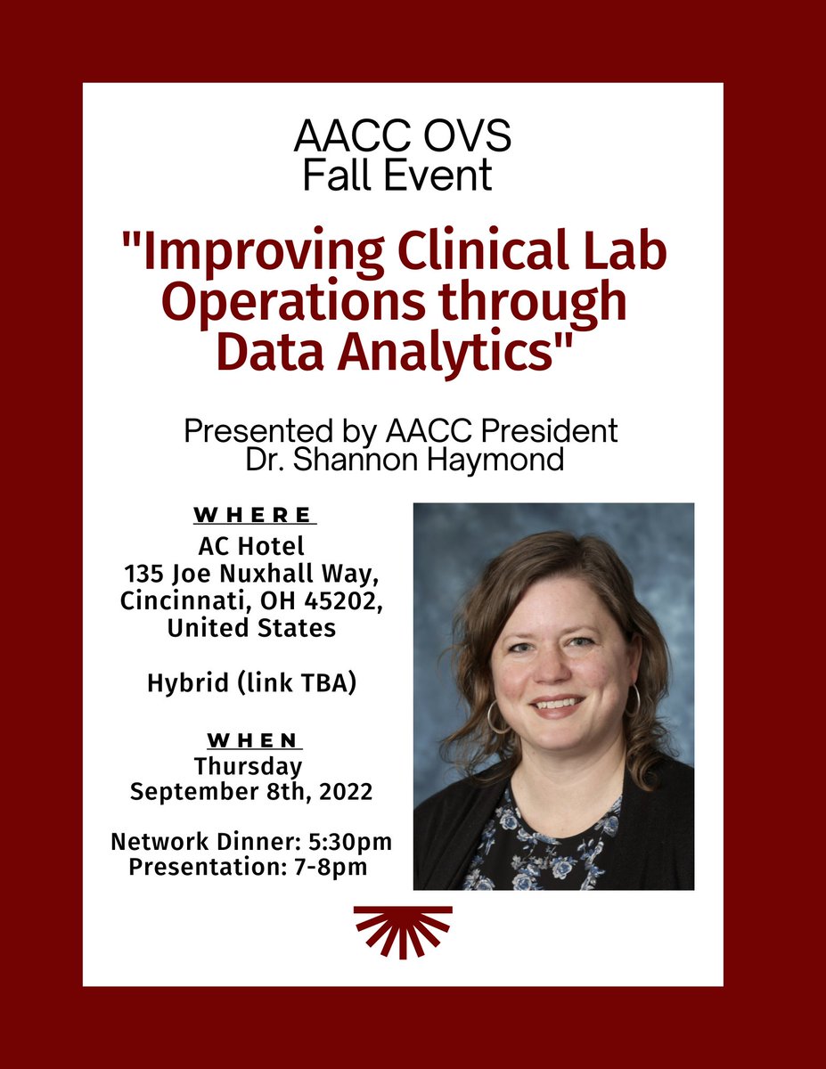 DustinRBunch's tweet photo. If you have an interest in Clinical Chemistry and Clinical Laboratory Data Analytics, come join the AACC Ohio Valley Sections Fall talk. Please DM me for registration information. https://t.co/OdXIBmuLcn
