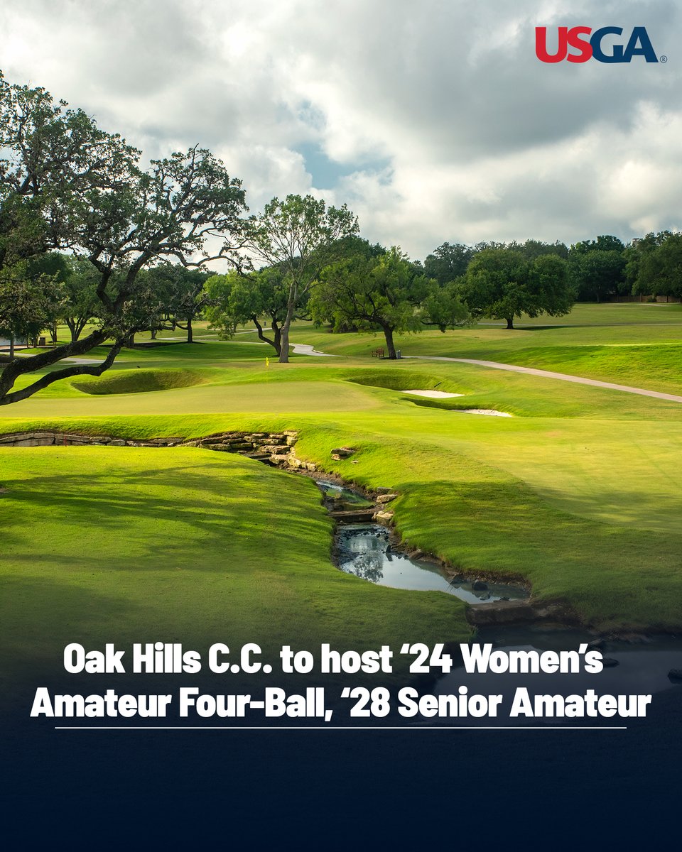 USGA's tweet photo. A pair of USGA championships are coming to the Alamo City!

A.W. Tillinghast gem Oak Hills in San Antonio is once again ready for the spotlight.

#USWFourBall | #USSeniorAm https://t.co/HDYUt60daW