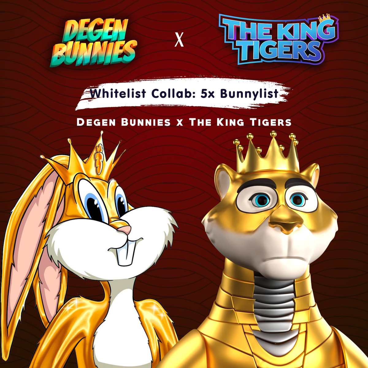 TheKingTigerz's tweet photo. We've teamed up with @DegenBunniesNFT to giveaway 5X Bunnylist for their upcoming drop!🎉

Follow these steps to participate:

👑Like &amp; Retweet
👑Tag your #CNFT friends
👑Follow both projects

Ends in 48 hrs.🥁

Good luck fam!
#Cardano #NFT #CNFTGiveaway #Whitelist https://t.co/9Sh5v9kncR