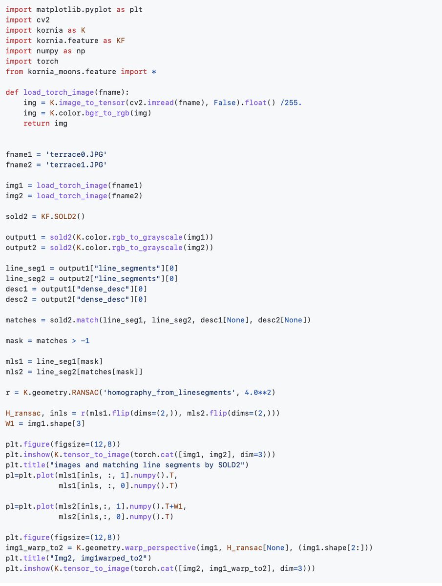 kornia_foss's tweet photo. Yesterday we added SOLD² line segment matcher into #kornia. 
Today we merged homography from line correspondences, as a first use-case for it :)

https://t.co/jewN9chijf https://t.co/Zm08rO9pAA