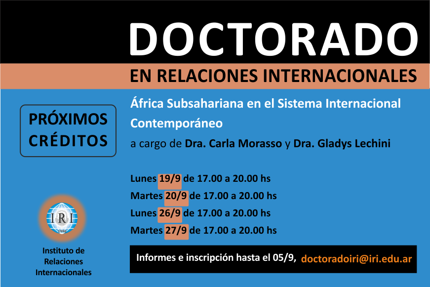 iriunlp's tweet photo. 📌 #DoctoradoRRII #CursoAcreditable
África Subsahariana en el Sistema Internacional Contemporáneo
a cargo de @cmorasso y a cargo de @GladysLechini
19/9, 20/9, 26/9, 27/9, 17 a 20 hs
Inscripción hasta el 05/9, doctoradoiri@iri.edu.ar https://t.co/x3Fs0LInNV